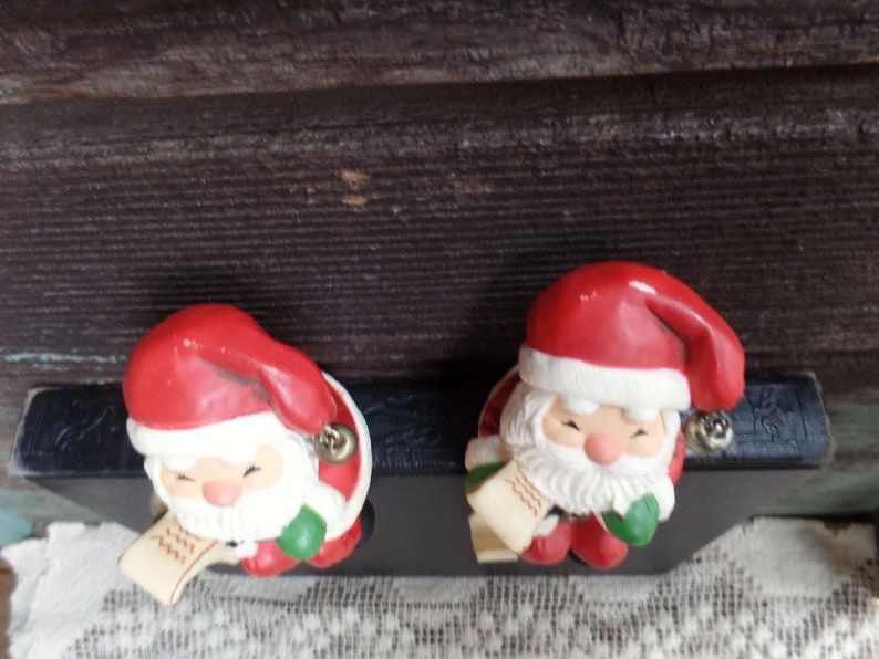 Vintage Pair Hallmark Santa Claus Stocking Hangers 1984 Etsy