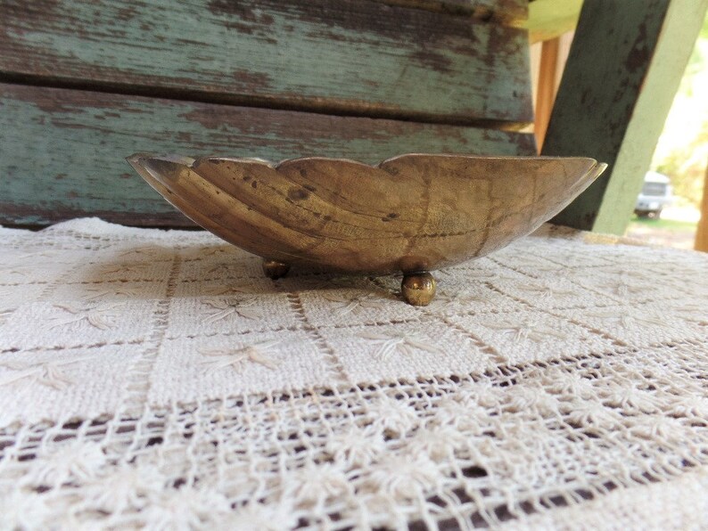 Vintage Footed Solid Brass Shell Design Bowl Jewelry Dish Etsy