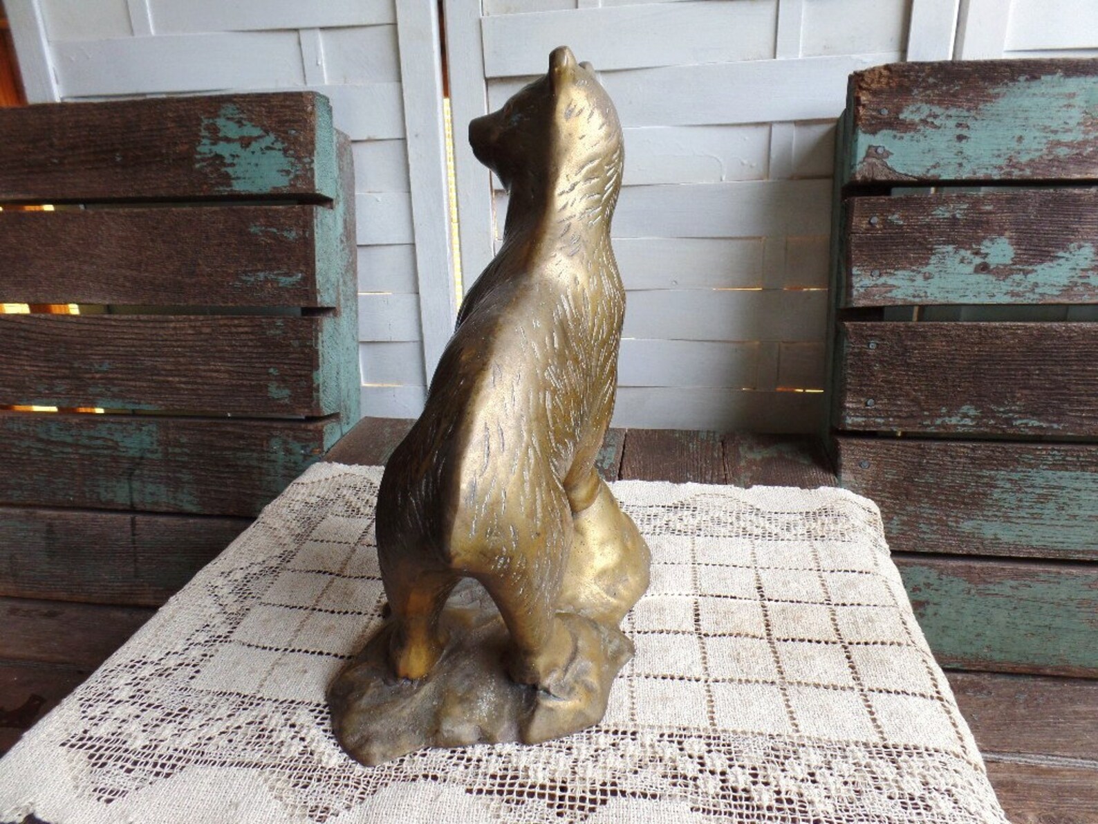 Vintage Extra Large Brass Bear Statue Etsy