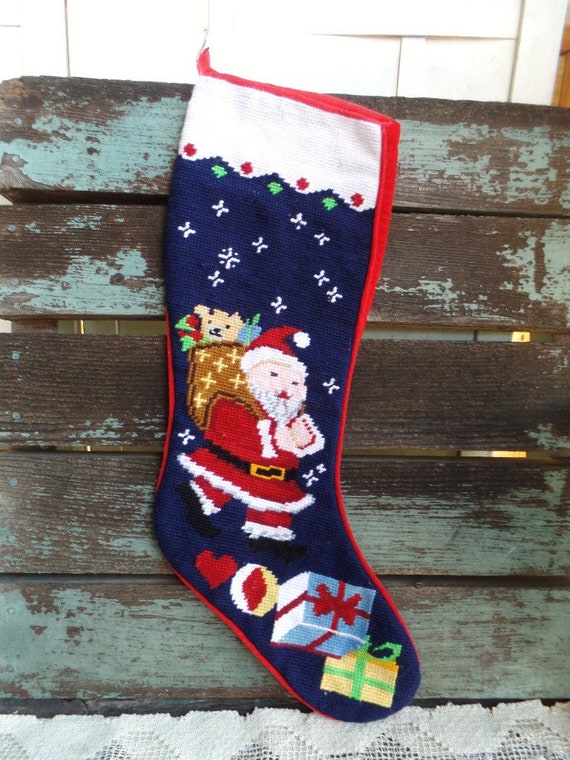 Santa and Toys Needlepoint Christmas Stocking Kit