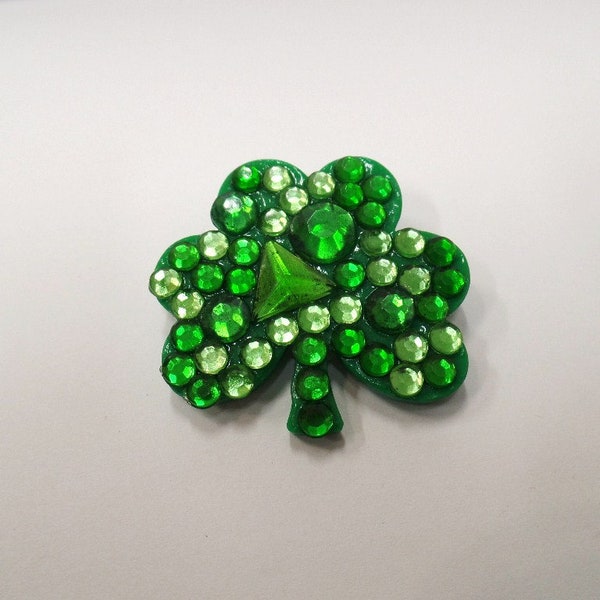 Vintage Hallmark St. Patrick's Day Lapel Pin Jeweled Shamrock 1980's NOS