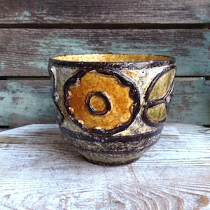 Vintage Italian Ceramic Planter Flowerpot Floral Design Made in Italy