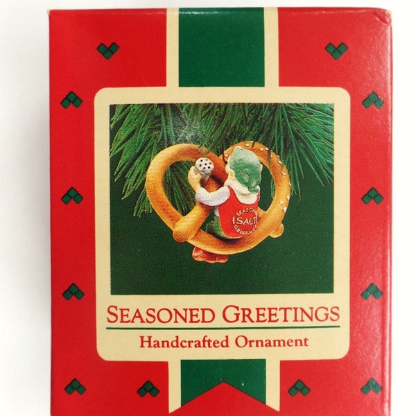 Hallmark Seasoned Greetings Christmas Ornament 1987 NRFB New Elf Salting Pretzel