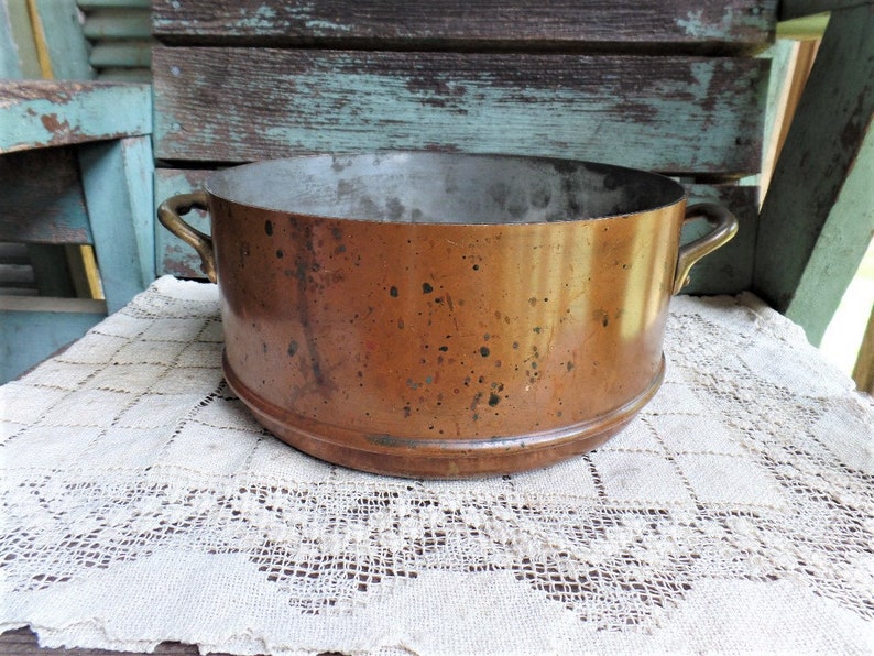 Large Vintage Copper Strainer Brass Handles Copper Colander Etsy
