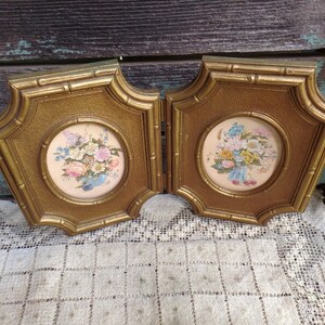 Vintage Homco Hinged Floral Picture Faux Bamboo Frames Wall Hangers ...