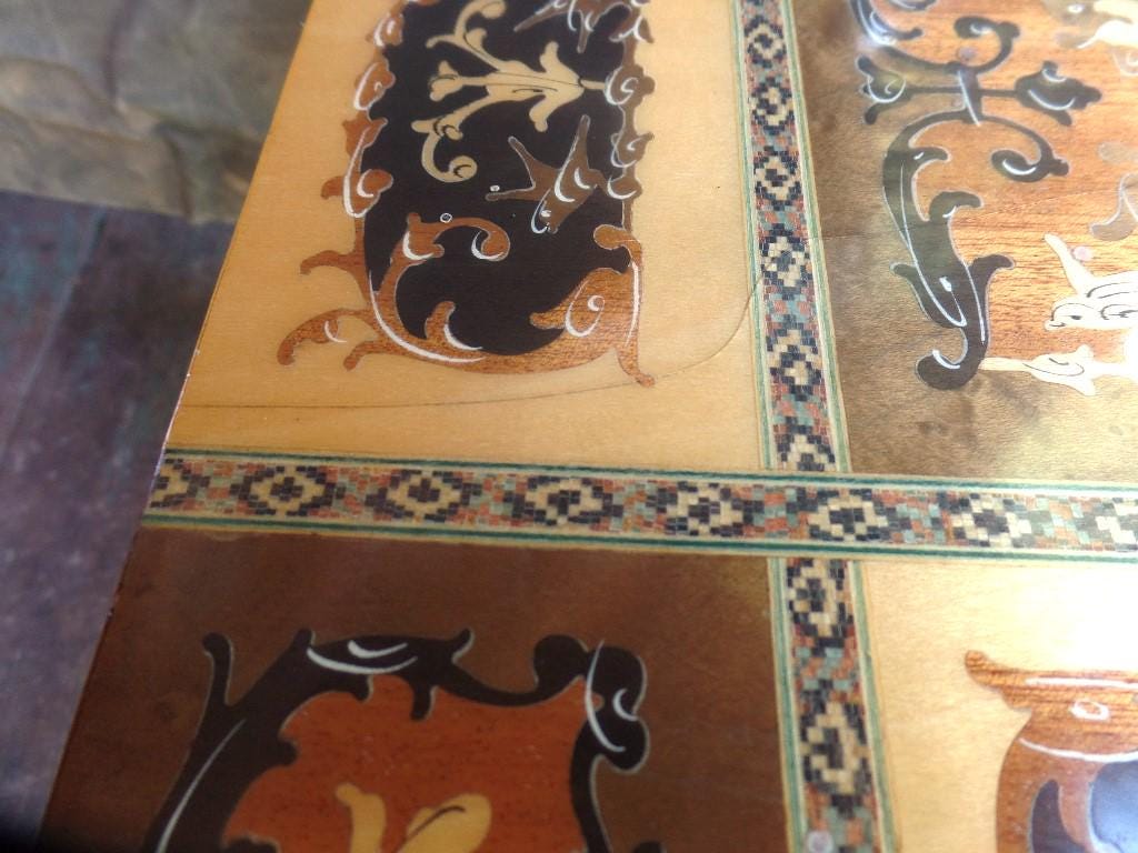 Vintage Italian Inlay Wood Table Jewelry Box Reuge Swiss Music Box
