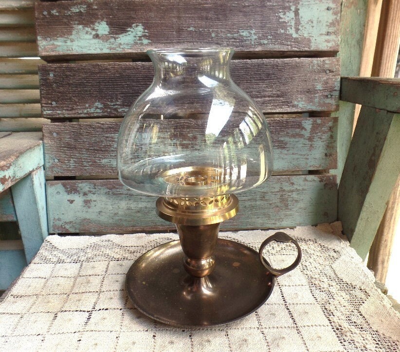 Vintage Large Brass Candle Holder with Glass Shade - Etsy 日本