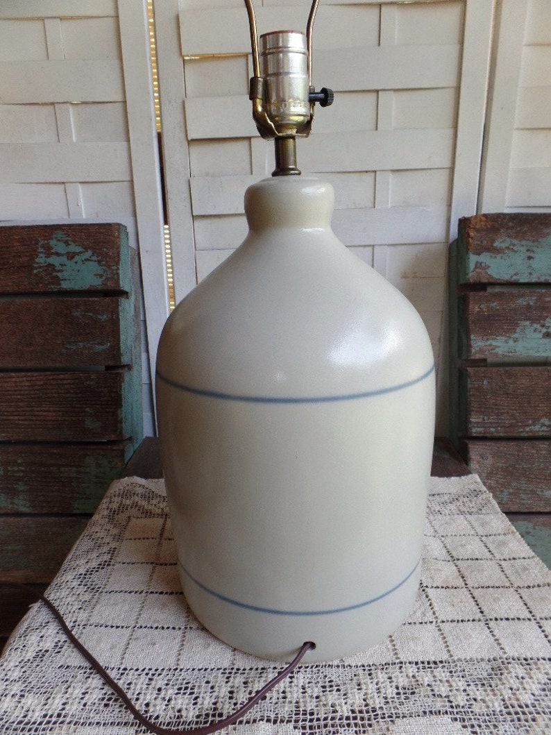 Vintage Ceramic Jug Lamp Country Decor Pottery Table Etsy