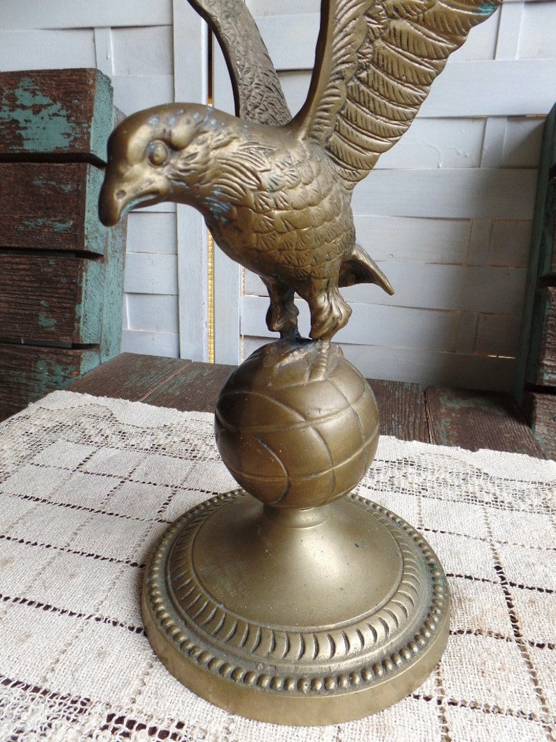 Vintage Brass Eagle on Globe Statue Etsy