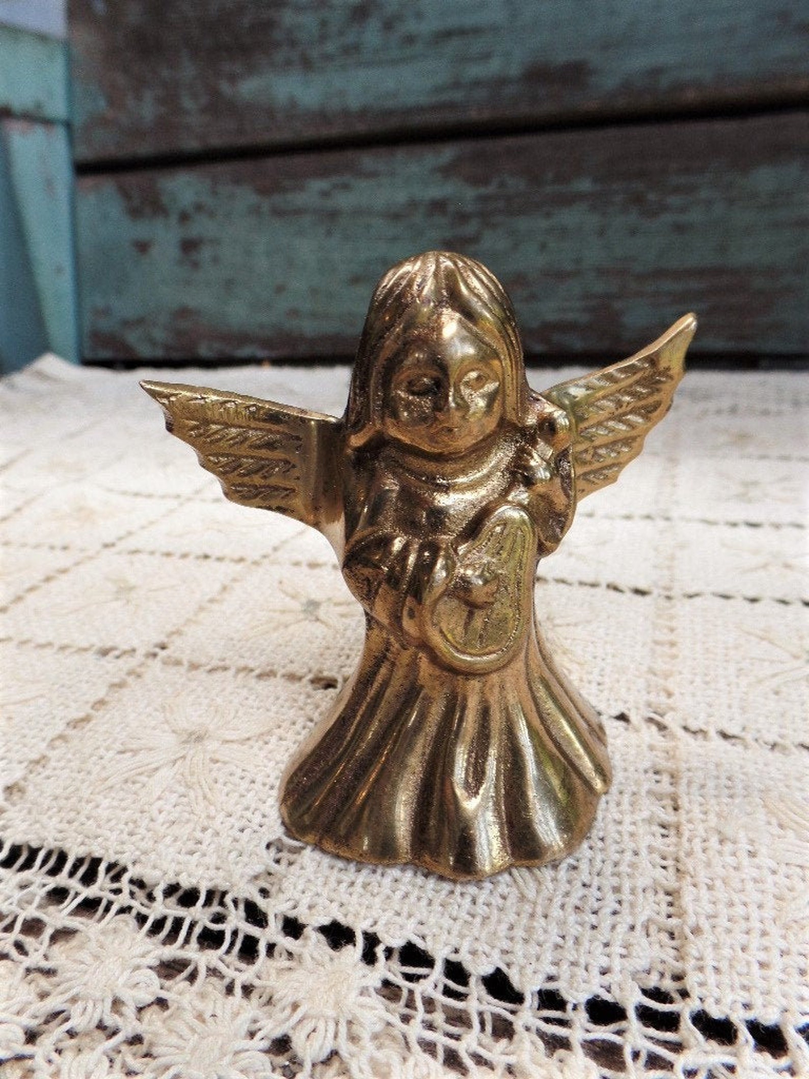 Vintage Solid Brass Angel Candle Snuffer Angel Wings Harp Etsy
