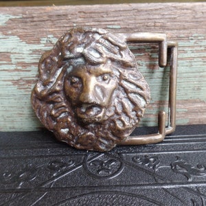 Vintage Kritlow C. York Solid Brass Leo Belt Buckle MB40 Lion Head