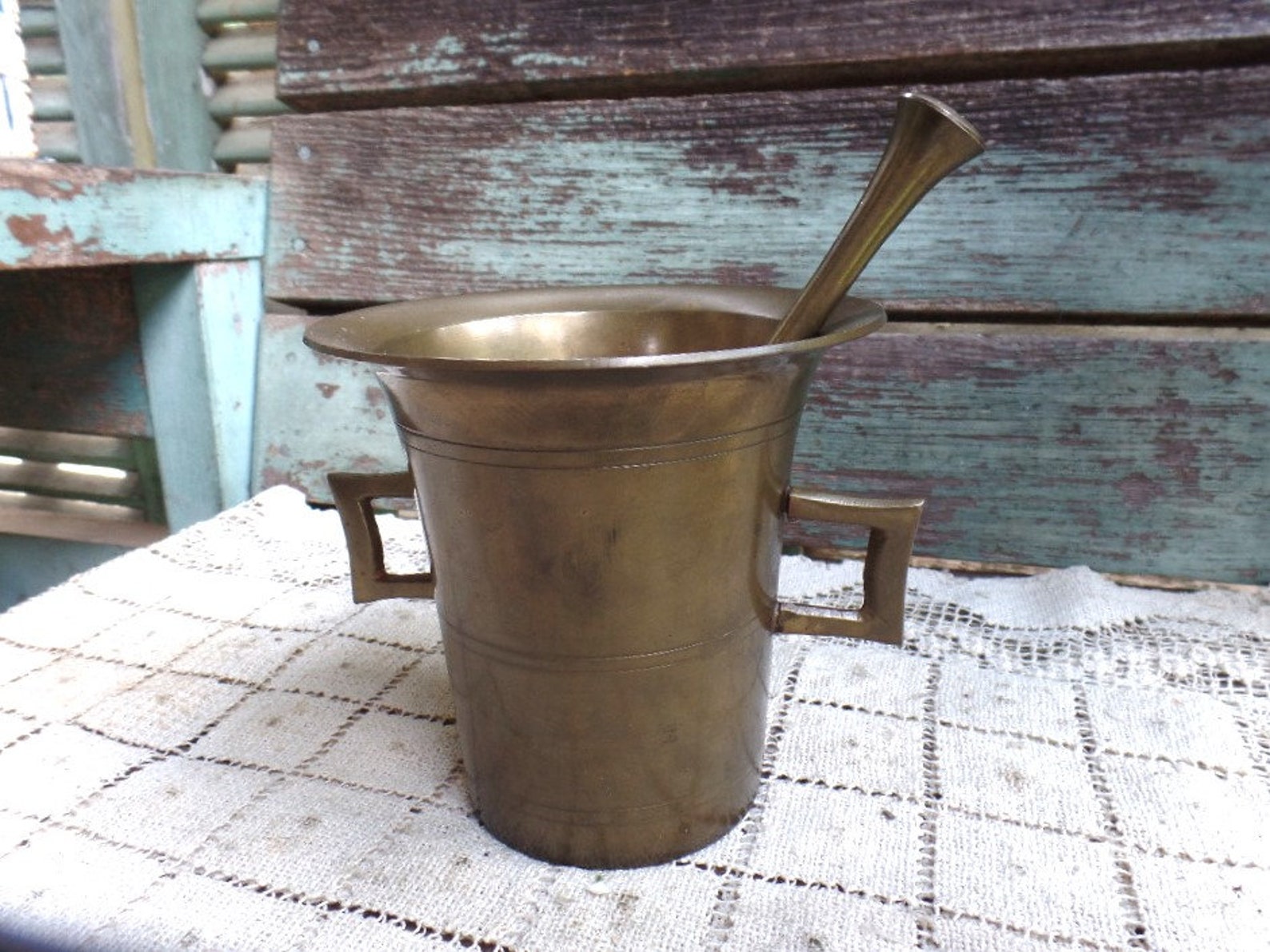 Vintage Solid Brass Mortar and Pestle Apothecary Double - Etsy