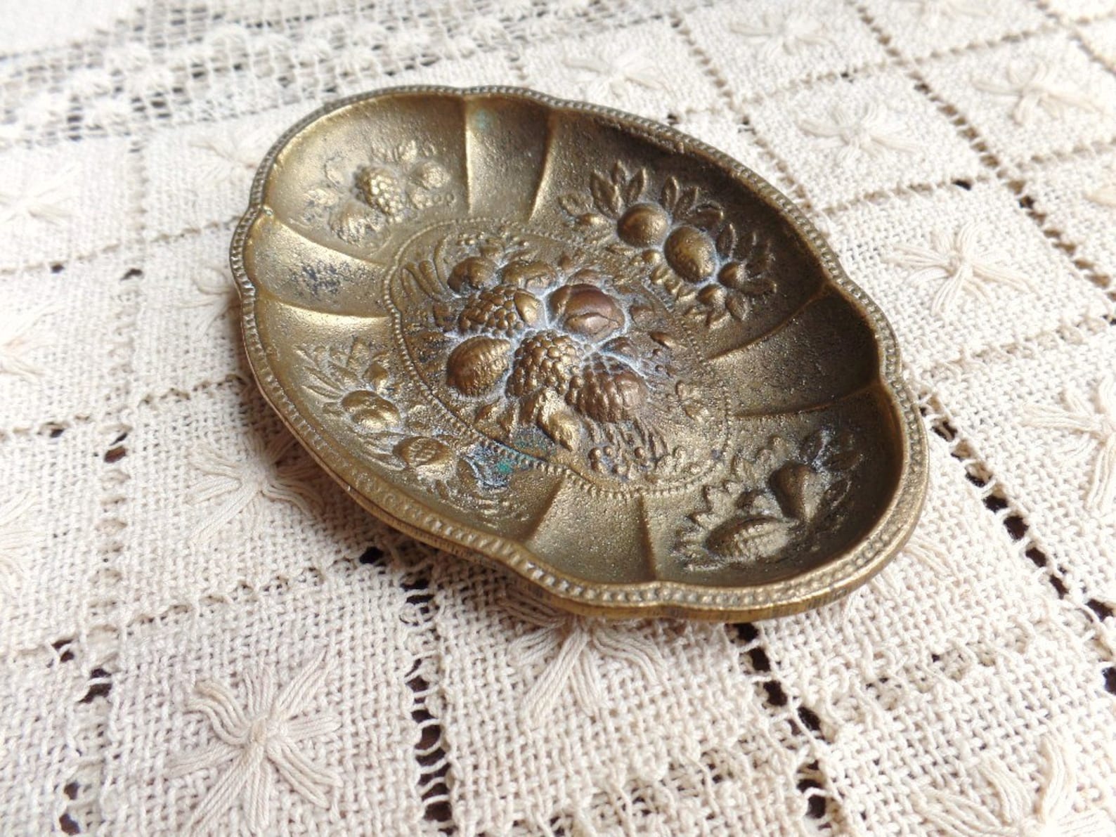 Vintage Brass Trinket Dish With Raised Fruit Design - Etsy