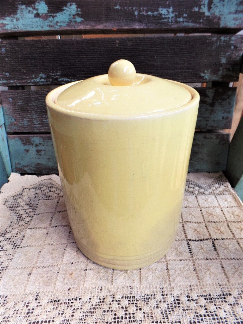 Vintage Stoneware Yellow Cookie Jar With Lid Pottery Storage Etsy