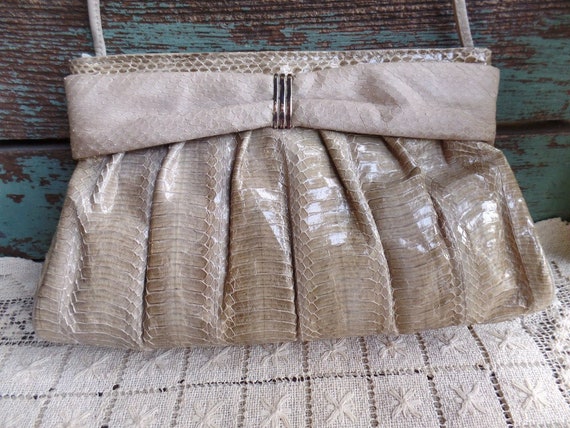 Vintage J. Renee Snakeskin Purse with Strap Taupe… - image 2