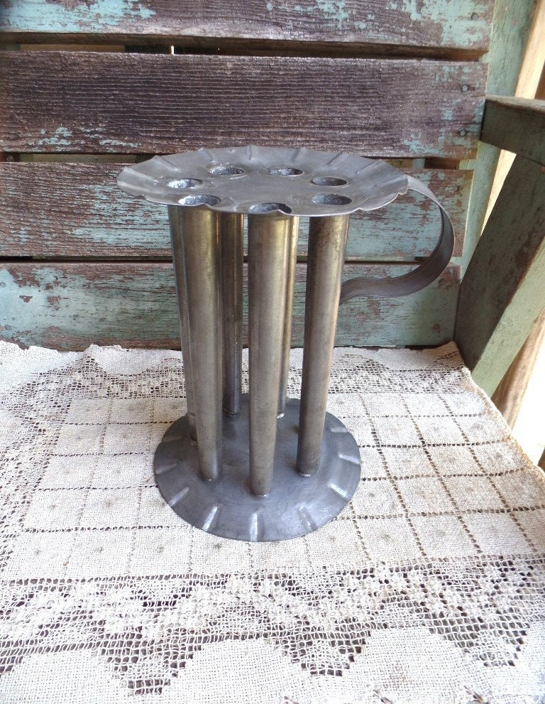 Antique Tin Candle Mold - 8 Hole Tin Taper Candle Making Form