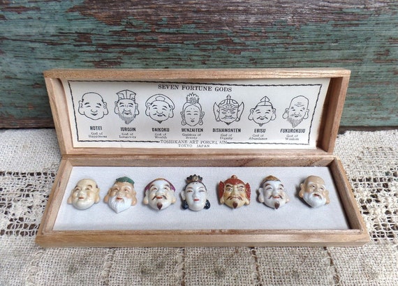 Vintage Toshikane Seven Gods of Good Fortune Hand Painted Ceramic