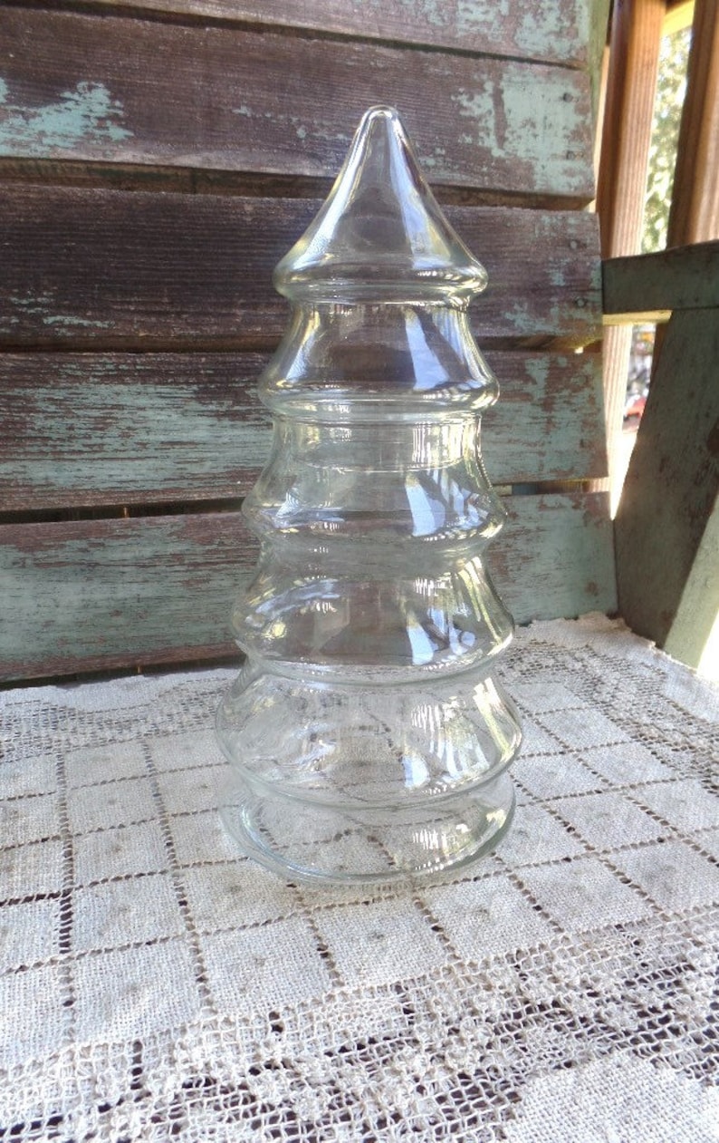 Vintage Clear Glass Christmas Tree Jar Apothecary Storage Etsy
