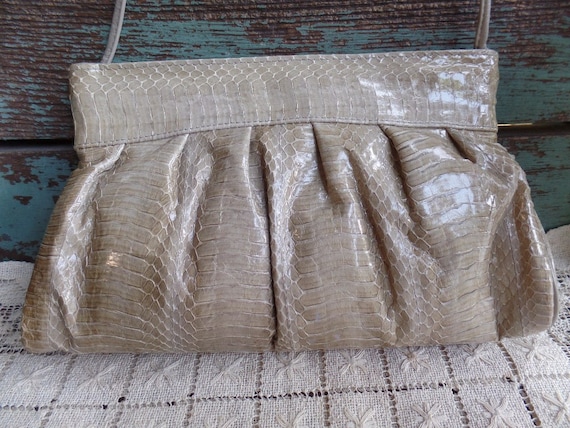 Vintage J. Renee Snakeskin Purse with Strap Taupe… - image 4