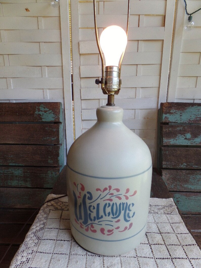 Vintage Ceramic Jug Lamp Country Decor Pottery Table Etsy