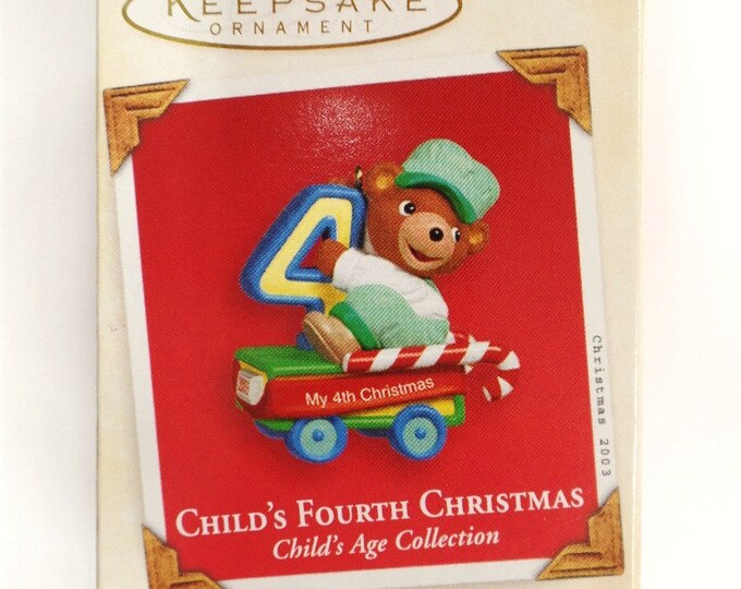 Hallmark Child's Fourth Christmas Ornament NRFB Teddy Bear on Train