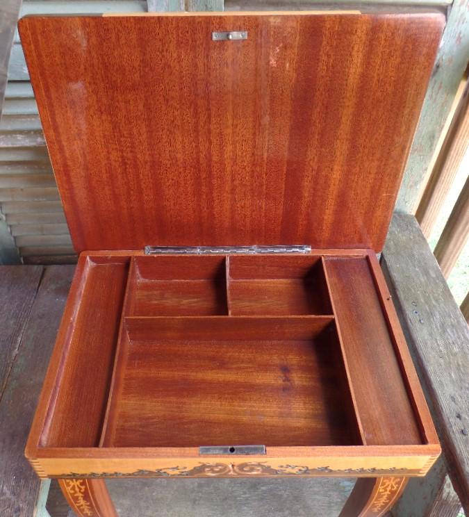 Vintage Italian Inlay Wood Table Jewelry Box Reuge Swiss Music Box