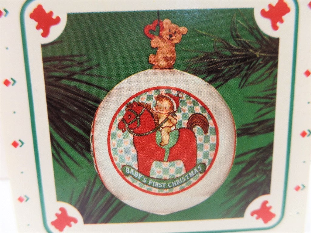 Hallmark Baby s First Christmas Satin Ornament 1986 NOS Teddy Bear