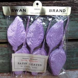 Vintage Swan Brand Lavender Satin Leaves Millinery Leaves Mid Century Decoration Made in Japan Floral Arrangements PLEASE READ DESCRIPTION!!