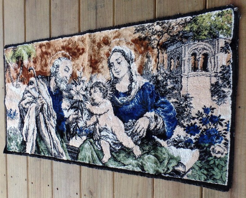Vintage Religious Wall Tapestry Mary Joseph Baby Jesus Wall - Etsy