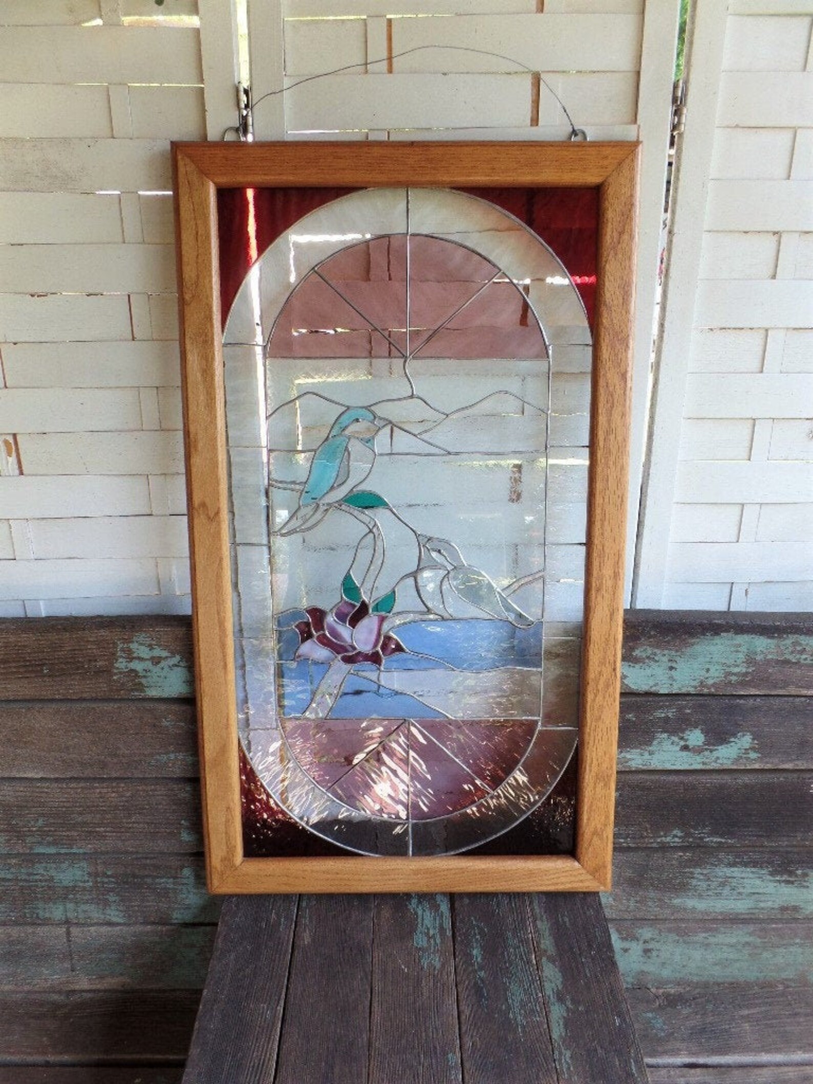 Vintage Framed Stained Glass Wall Hanger With Birds Wall Art Etsy