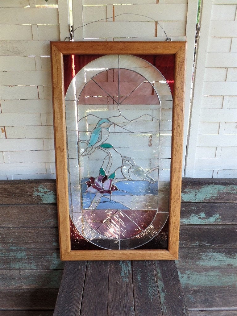 Vintage Framed Stained Glass Wall Hanger with Birds Wall Art Etsy