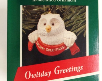 Hallmark Owliday Greetings Christmas Ornament 1989 NOS NRFB White Owl