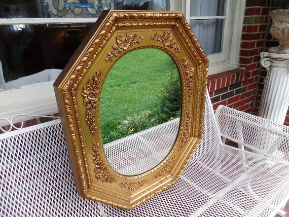 Vintage Large Gold Wall Mirror With Fl Design Hollywood Regency