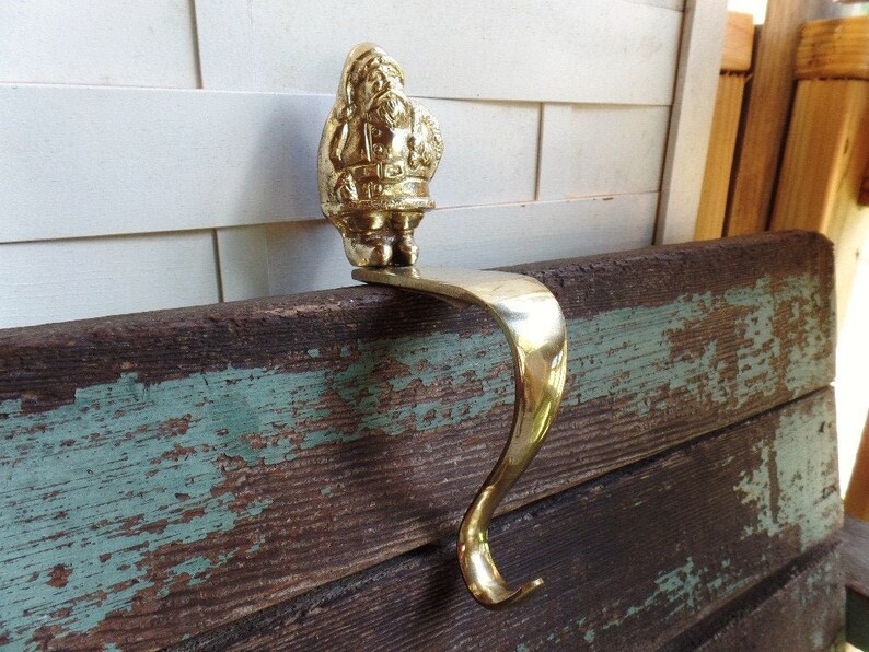 Vintage Solid Brass Santa Claus Christmas Stocking Hanger Etsy