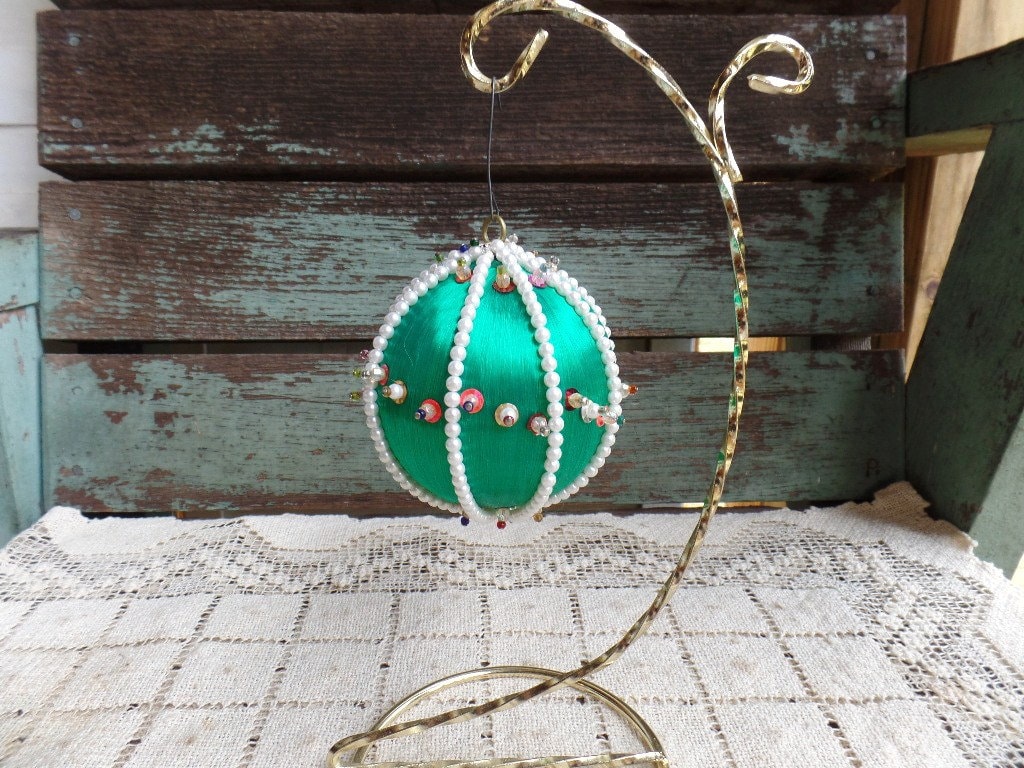 Vintage Handmade Beaded Sequin Satin Christmas Ornament Ball Etsy