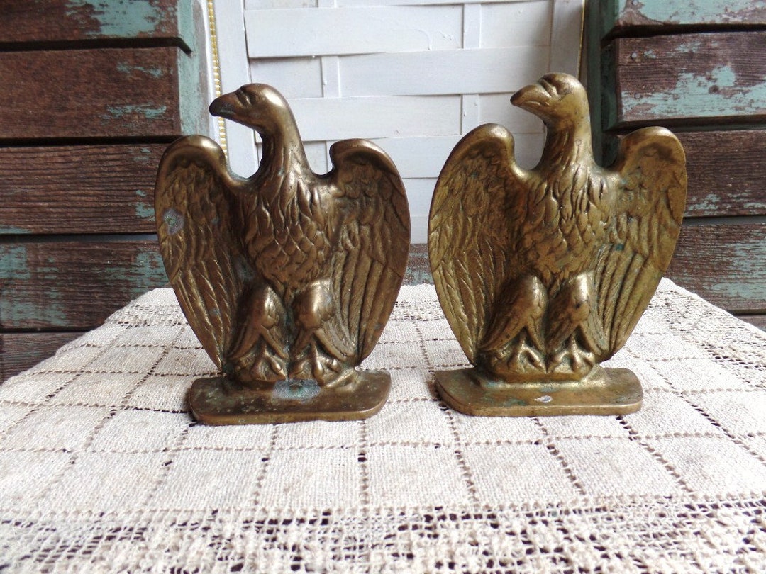Vintage Pair Brass Eagle Bookends Bald Eagle Americana Etsy