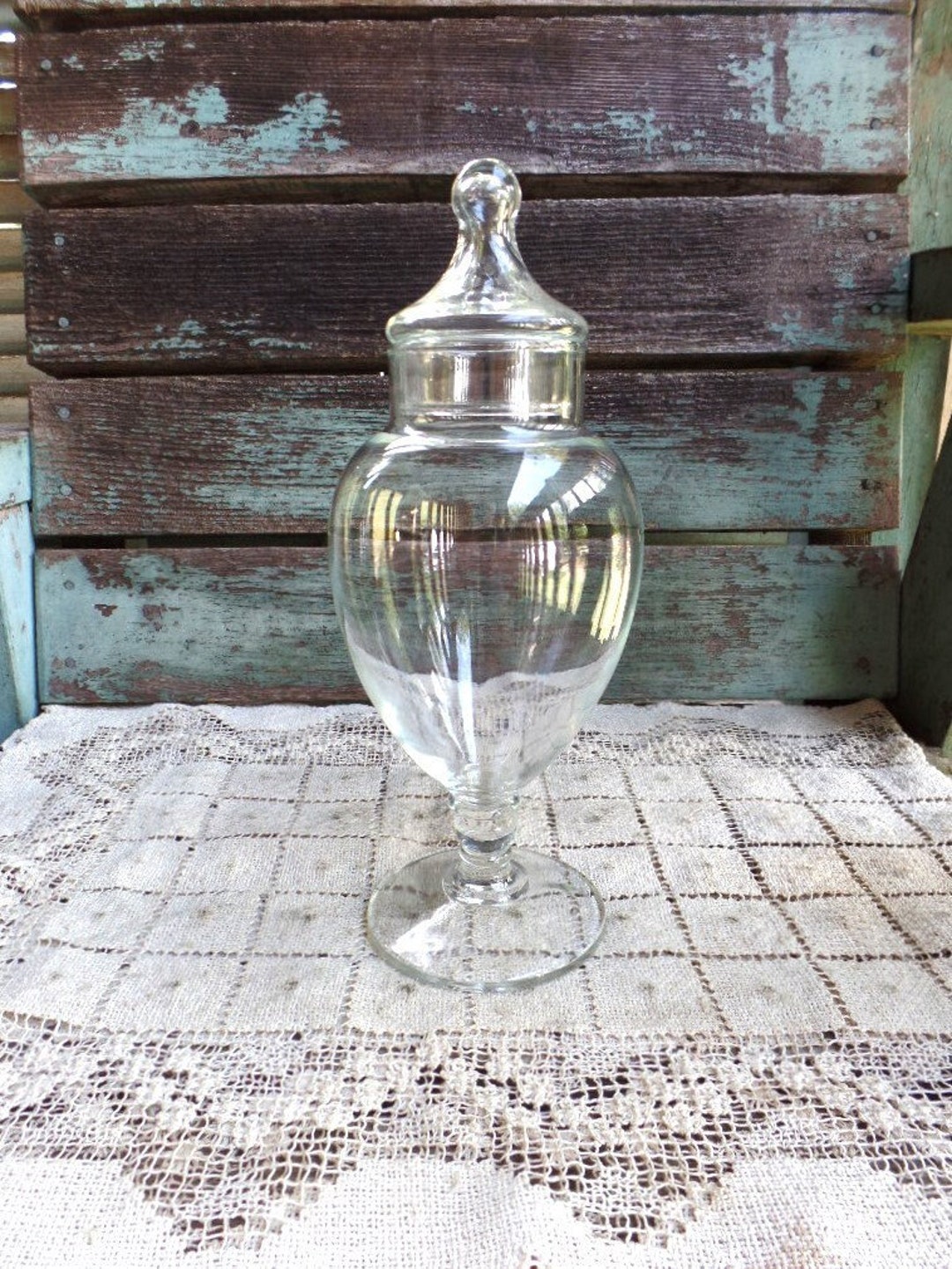 Vintage Clear Glass Pedestal Apothecary Jar Soap Bottle Glass Etsy
