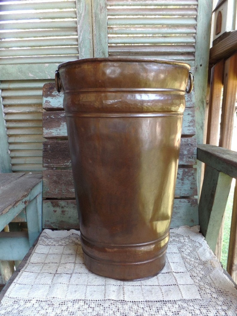 Vintage Hammered Copper Umbrella Stand With Double Brass Ring Etsy