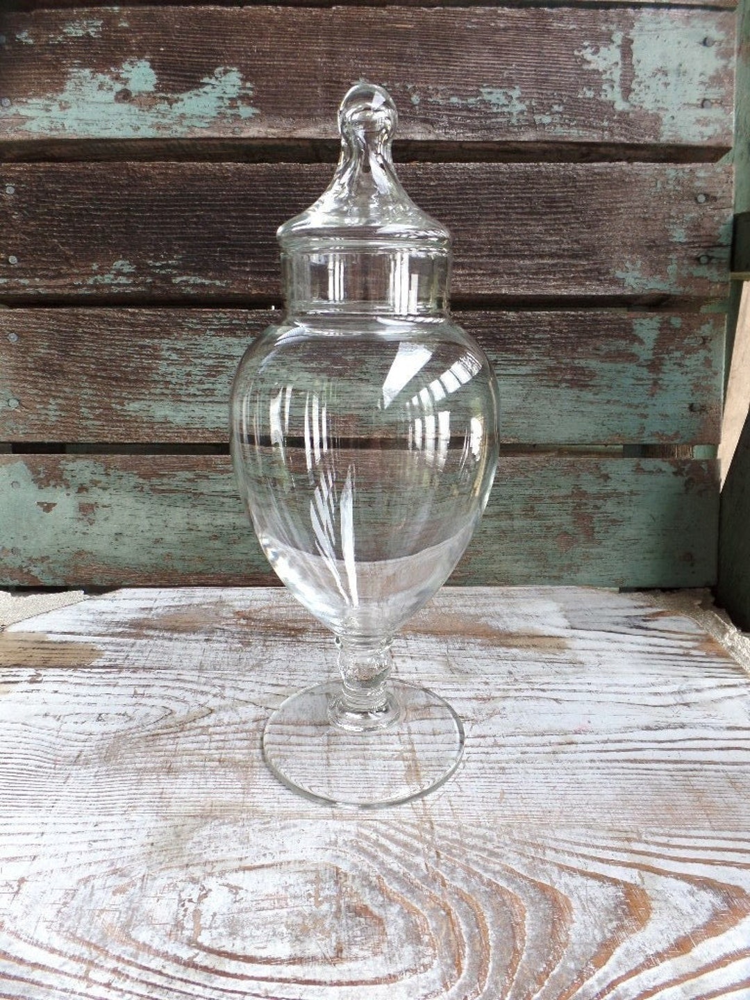 Vintage Clear Glass Pedestal Apothecary Jar Soap Bottle Glass Etsy