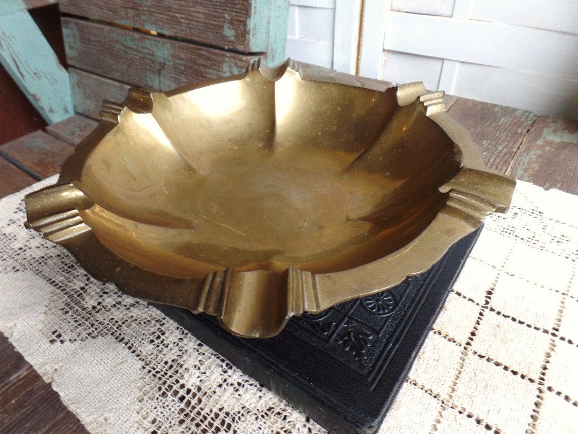 Large Vintage Footed Brass Ashtray Tobacciana | Etsy