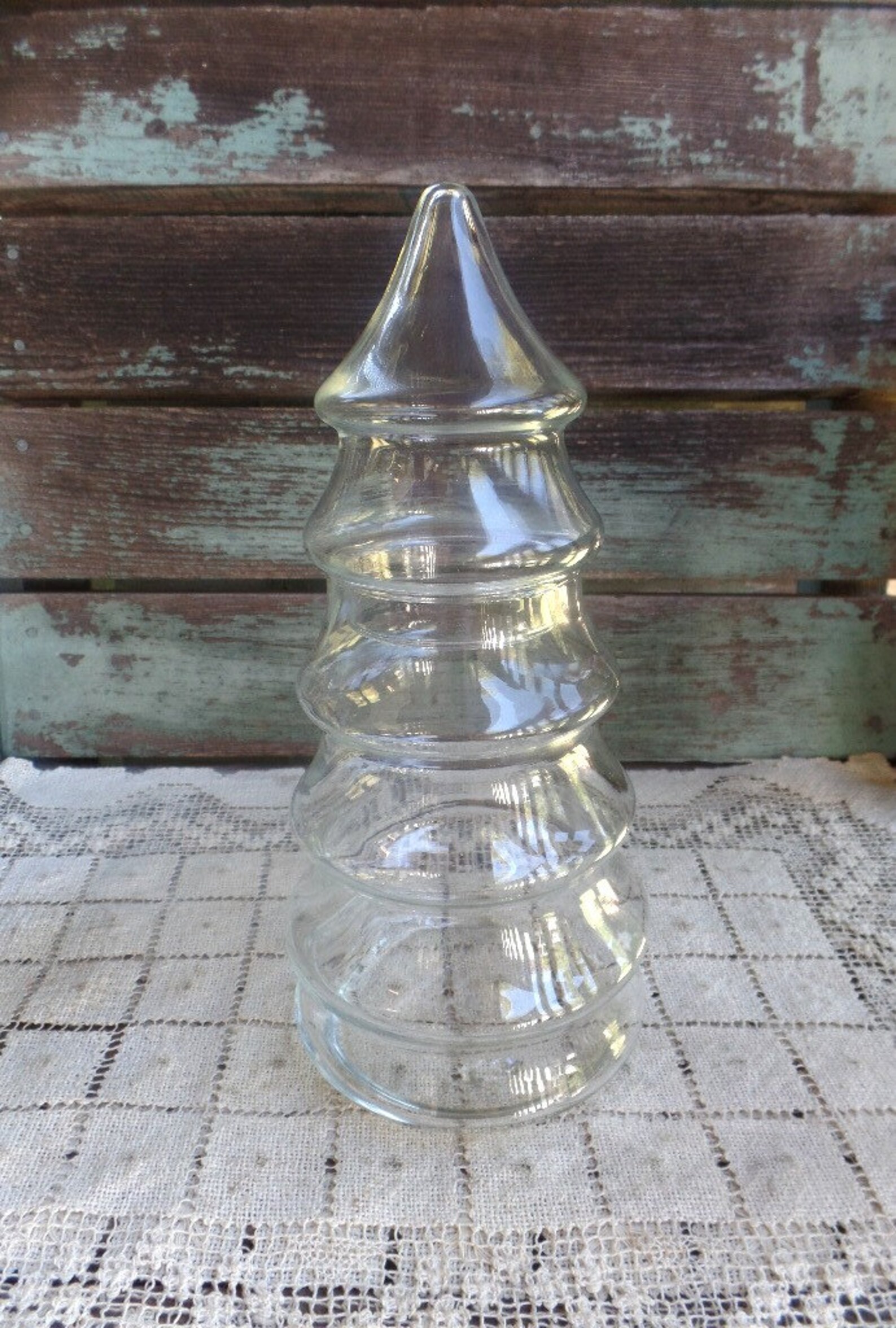 Vintage Clear Glass Christmas Tree Jar Apothecary Storage Etsy