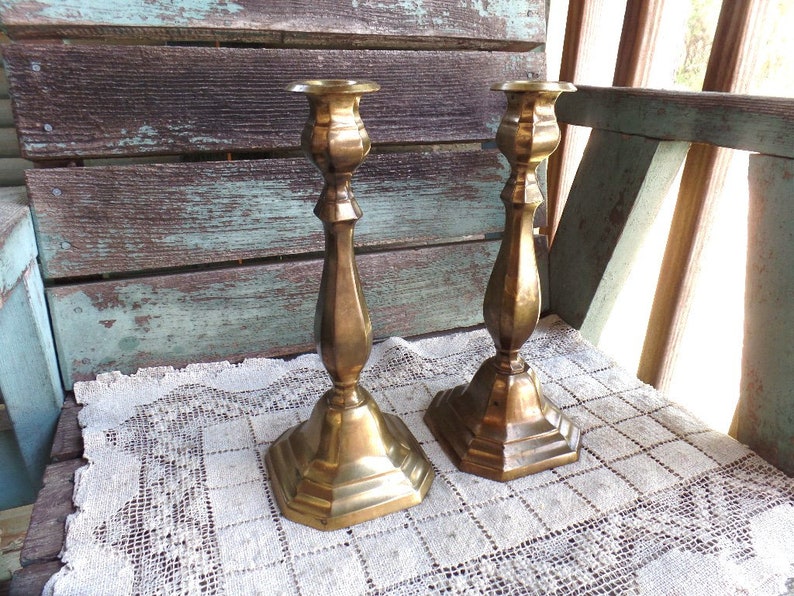 Vintage Pair Brass Candlestick Holders 10 1/2 Tall Brass Etsy