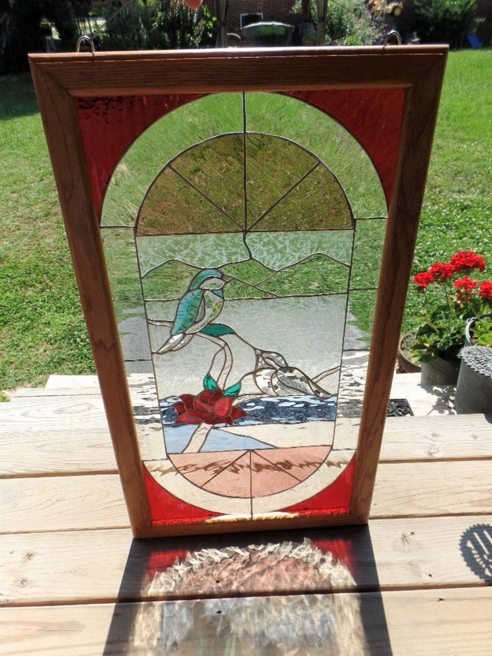 Vintage Framed Stained Glass Wall Hanger With Birds Wall Art Etsy