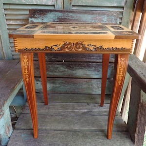 Vintage Italian Inlay Wood Table Jewelry Box Reuge Swiss Music Box Torna a Surriento