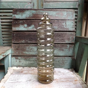 Vintage Apothecary Jar Honeycomb Design Candy dish Container with Lid Mid Century Mod Glass 1950s 1960