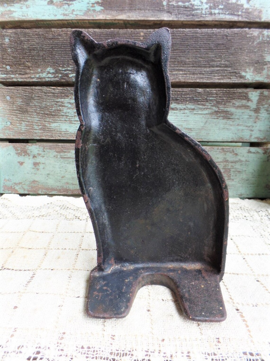 Vintage Cast Iron Black Cat Door Stop Kitty Cat Bandana Rustic Etsy