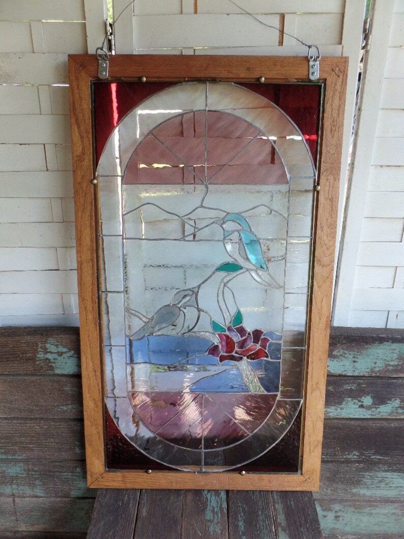 Vintage Framed Stained Glass Wall Hanger With Birds Wall Art Etsy