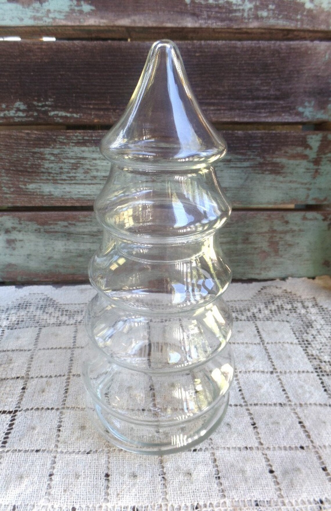 Vintage Clear Glass Christmas Tree Jar Apothecary Storage Etsy