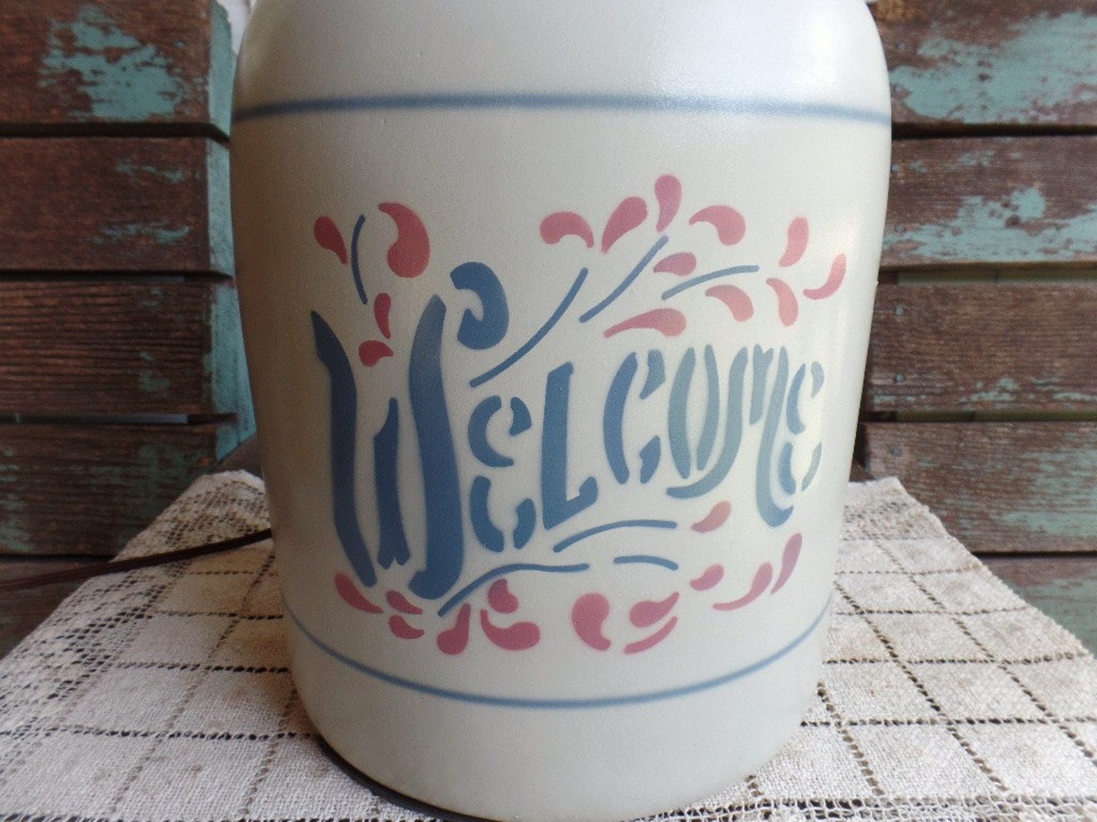 Vintage Ceramic Jug Lamp Country Decor Pottery Table Etsy