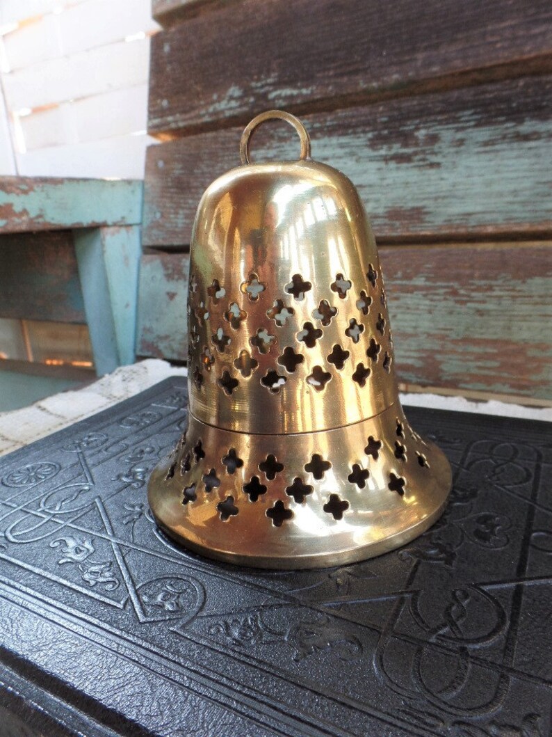 Vintage Brass Bell Shaped Candle Holder Pierced Brass Etsy